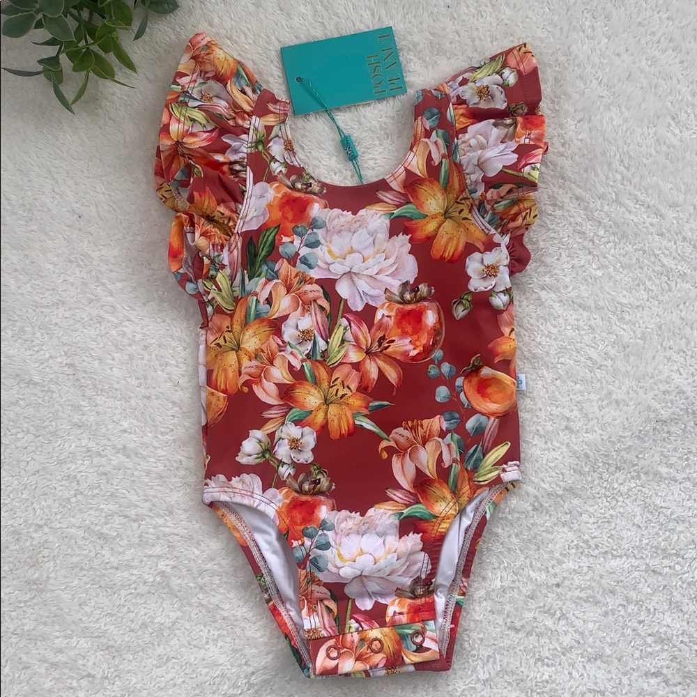 NWT Posh Peanut Paulina Floral Flutter Swimsuit 12-18M